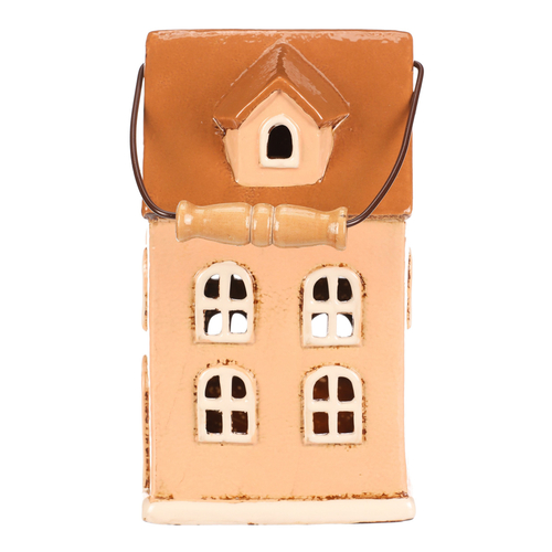 Domeček keramický - patrový, na čajovou svíčku, žlutý