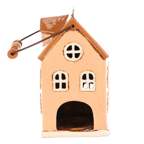 Domeček keramický - patrový, na čajovou svíčku, žlutý