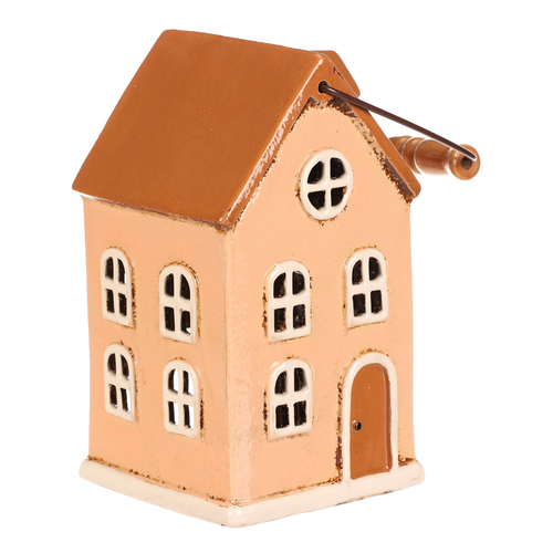 Domeček keramický - patrový, na čajovou svíčku, žlutý