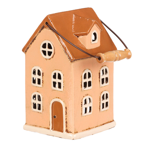 Domeček keramický - patrový, na čajovou svíčku, žlutý