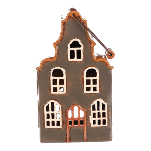 Domeček keramický - patrový, na čajovou svíčku, šedý