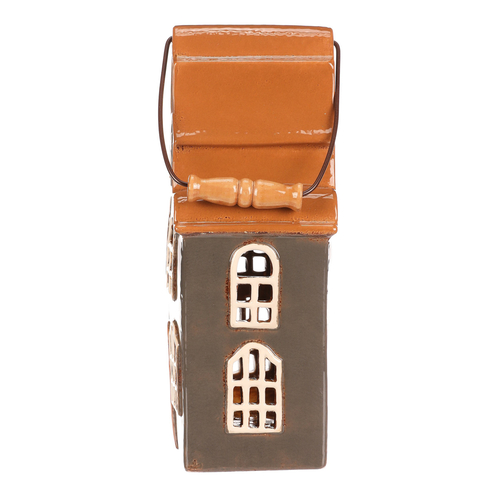 Domeček keramický - patrový, na čajovou svíčku, šedý