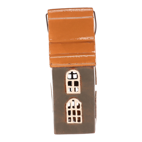 Domeček keramický - patrový, na čajovou svíčku, šedý