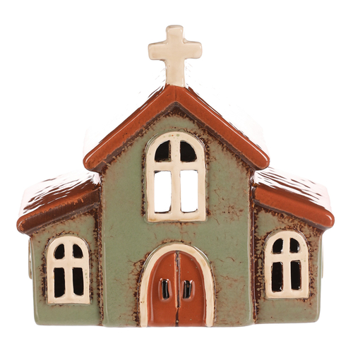 Domeček keramický - kostelík, na čajovou svíčku, zelený