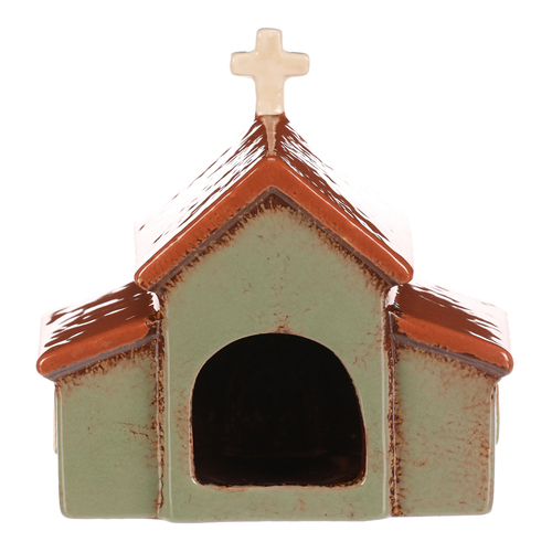 Domeček keramický - kostelík, na čajovou svíčku, zelený