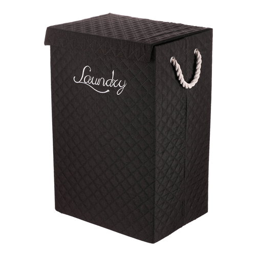 Koš prádelní - látkový s uchy, hranatý, černý
