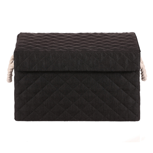 Koš regálový - látkový s uchy, hranatý, černý