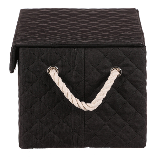 Koš regálový - látkový s uchy, hranatý, černý