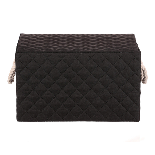 Koš regálový - látkový s uchy, hranatý, černý