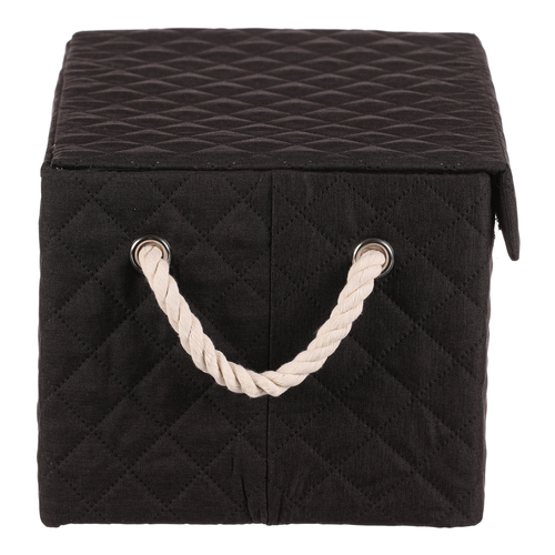 Koš regálový - látkový s uchy, hranatý, černý