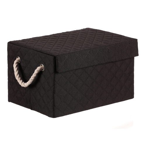 Koš regálový - látkový s uchy, hranatý, černý