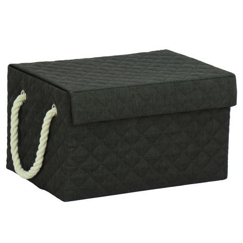 Koš regálový - látkový s uchy, hranatý, černý