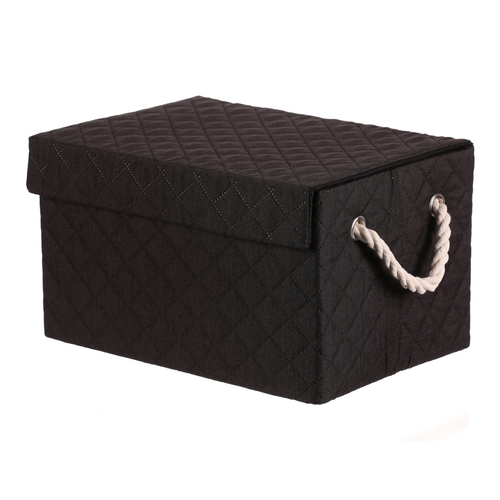 Koš regálový - látkový s uchy, hranatý, černý