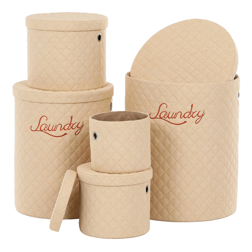 Koš prádelní - látka, kulatý, béžový, cena za sadu 5 ks