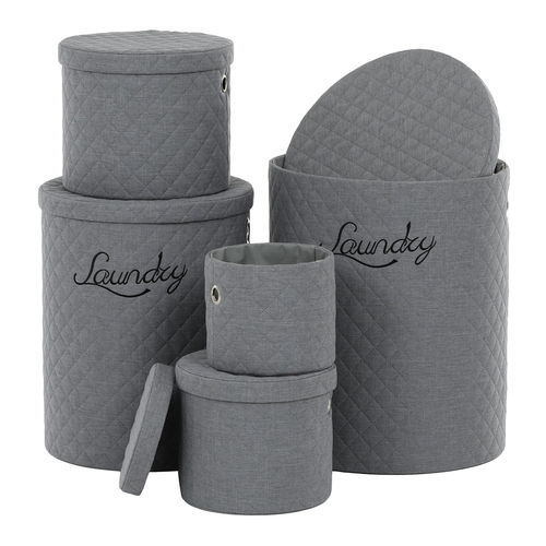 Koš prádelní - látka, kulatý, šedý, cena za sadu 5 ks