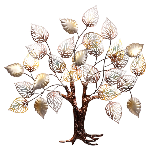 Strom kovový - nástěnná dekorace, zlaté listy
