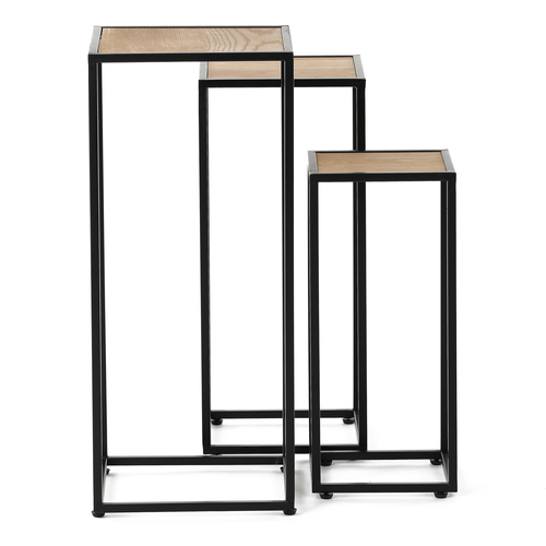 Stojan kovový, s MDF (dýha jasan), cena za sadu 3 ks