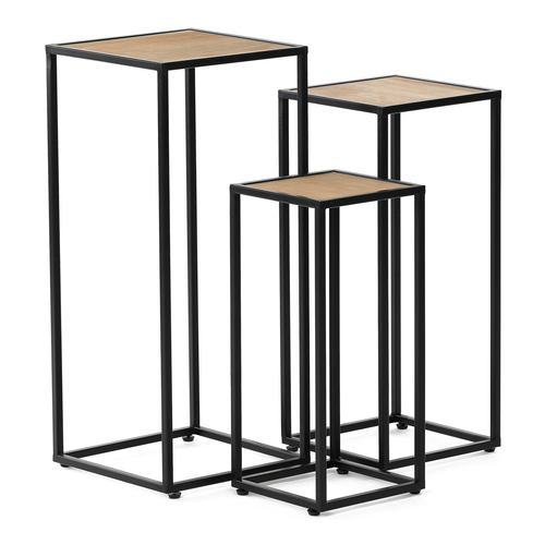 Stojan kovový, s MDF (dýha jasan), cena za sadu 3 ks