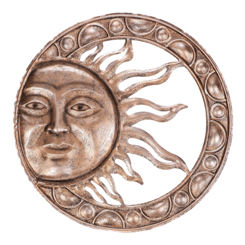 Slunce s kruhem - kovová nástěnná dekorace, měděno-stříbrná