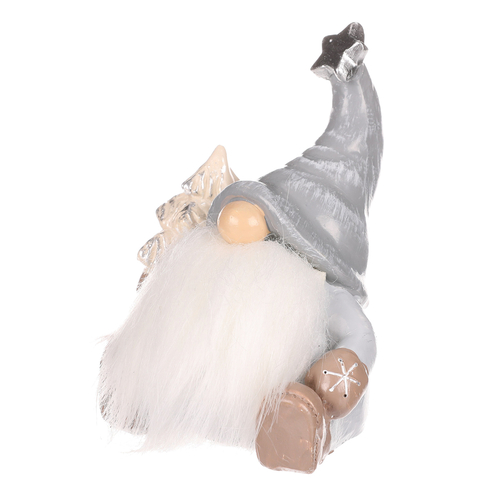Skřítek sedící - figurka z polyresinu, šedá čepice