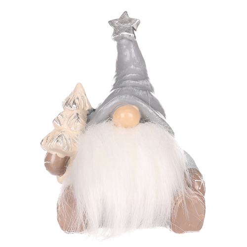 Skřítek sedící - figurka z polyresinu, šedá čepice