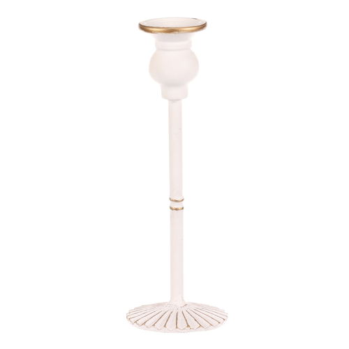 Svícen kovový - 24 cm, na kónickou svíčku, bílý