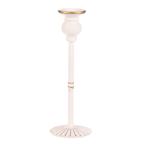 Svícen kovový - 24 cm, na kónickou svíčku, bílý