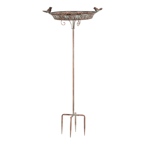 Krmítko/pítko - kovový zápich, 88 cm, s ptáčky, barva měděná