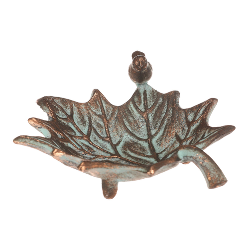 Krmítko/pítko kovové - javorový list s ptáčkem, měděné