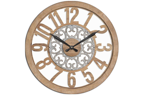 Hodiny nástěnné - pr. 60 cm, MDF a kov, hnědé