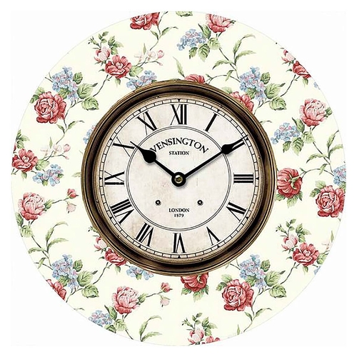 Hodiny nástěnné - pr. 34 cm, MDF, květinový motiv