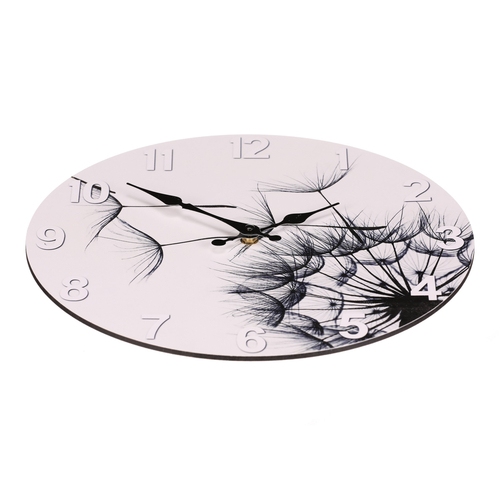 Hodiny nástěnné - pr. 34 cm, MDF, pampeliška, černo-bílé