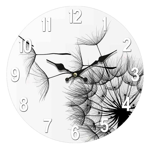Hodiny nástěnné - pr. 34 cm, MDF, pampeliška, černo-bílé