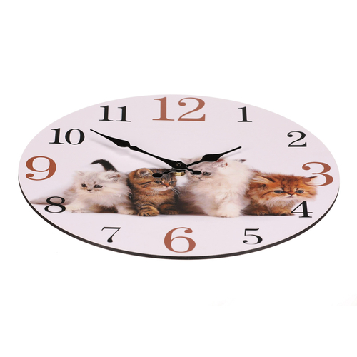 Hodiny nástěnné - pr. 34 cm, MDF, motiv koťat