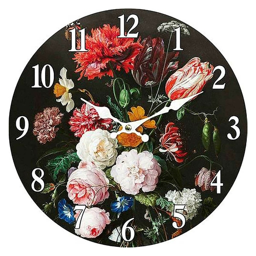 Hodiny nástěnné - pr. 34 cm, MDF, květinový motiv