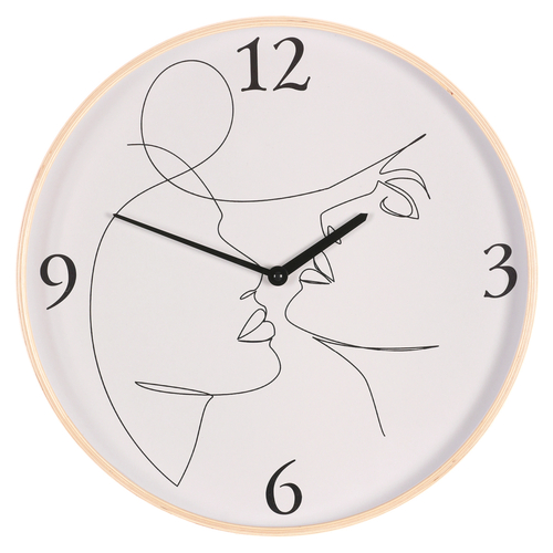 Hodiny nástěnné - pr. 40 cm, MDF a dřevěný rám, motiv tváří
