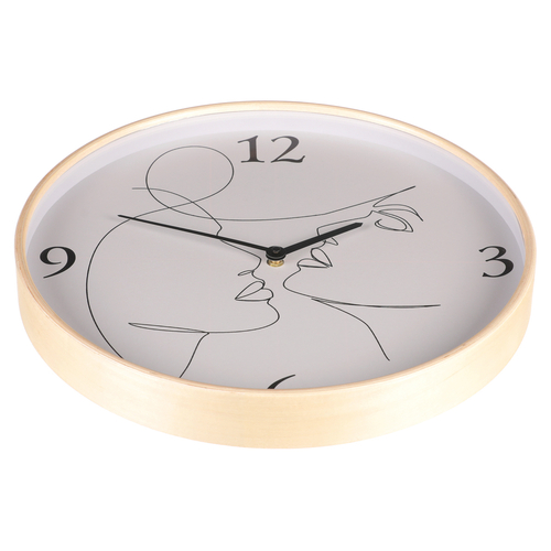 Hodiny nástěnné - pr. 40 cm, MDF a dřevěný rám, motiv tváří