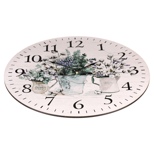 Hodiny nástěnné - pr. 58 cm, MDF, mix květin a rostlin