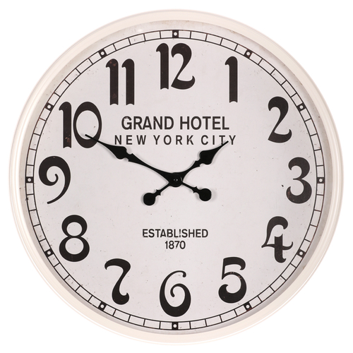 Hodiny nástěnné - pr. 60 cm, kov s patinou, bílé, grand hotel