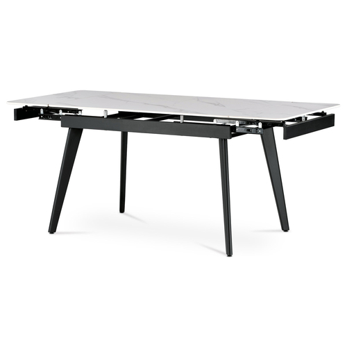 Jídelní stůl 120+30+30x80 x 76 cm, keramická deska bílý mramor, kov, černý matný lak