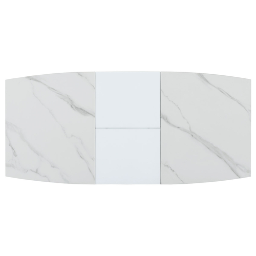 Jídelní stůl 110+40x70 cm, keramická deska bílý mramor, MDF, bílý matný lak