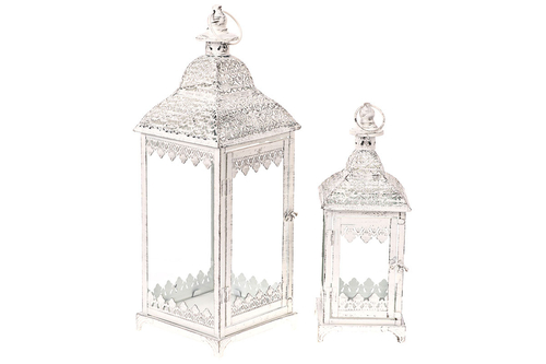 Lucerna kovová - starožitná, bílá-antik, cena za sadu 2 ks