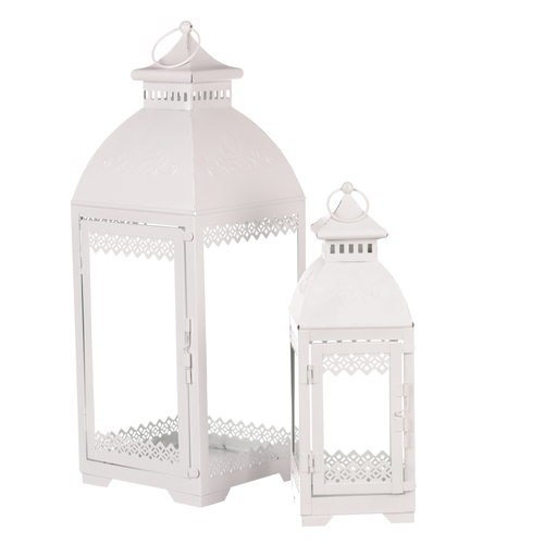 Lucerna kovová - čtyřboká, bílá, cena za sadu 2 ks