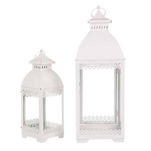 Lucerna kovová - čtyřboká, bílá, cena za sadu 2 ks