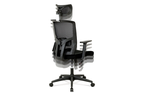 Kancelářská židle s podhlavníkem, potah černá látka a síťovina mesh, houpací mec