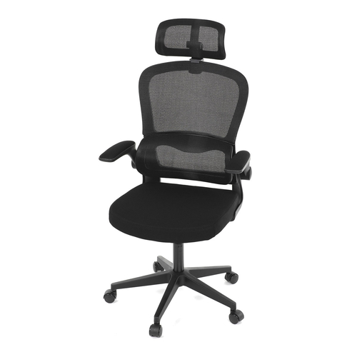 Židle kancelářská, černý mesh, černý plast, nastavitelný podhlavník, bederní opěrka