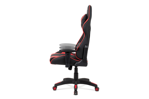 Kancelářská židle houpací mech., černá + červená koženka, plast. kříž
