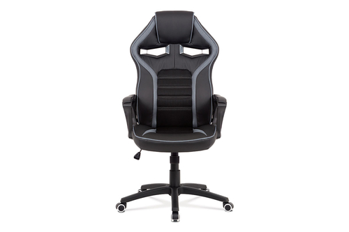 Kancelářská židle, potah černá ekokůže, černá a šedá látka MESH, černý plastový