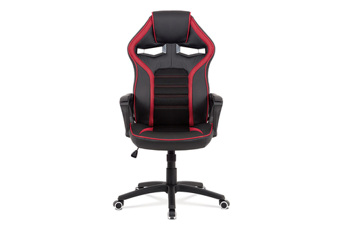 Kancelářská židle, potah černá ekokůže, černá a červená látka MESH, černý plasto