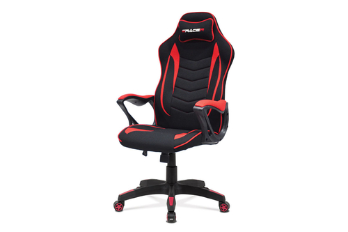 Herní křeslo, houpací mechanismus, černá látka, KA-G408 RED
